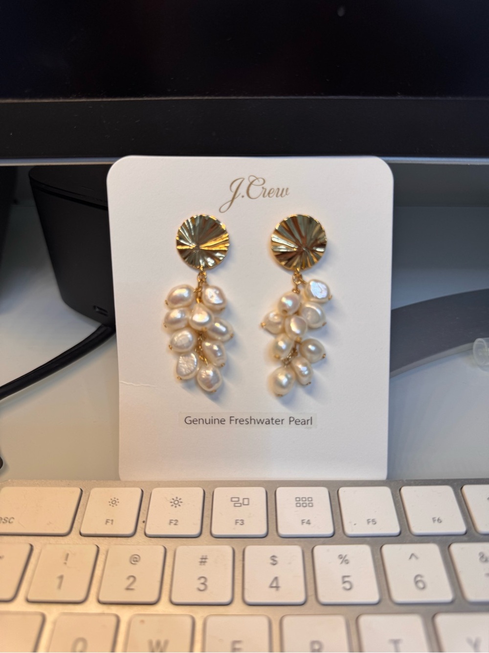 J. Crew Gold Tone Earrings with White Freshwater Pearls - Picture 4 of 4